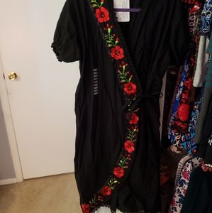 Mexican Embroidered Wrap Dress